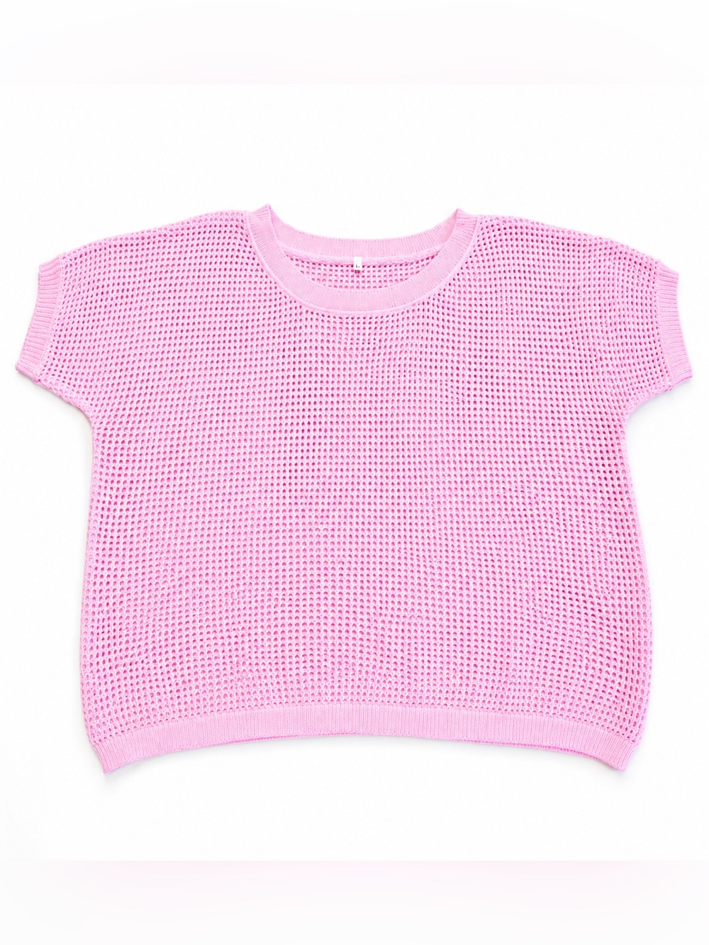 Women’s Short-Sleeve Open-Weave Knit Top in Light Pink
